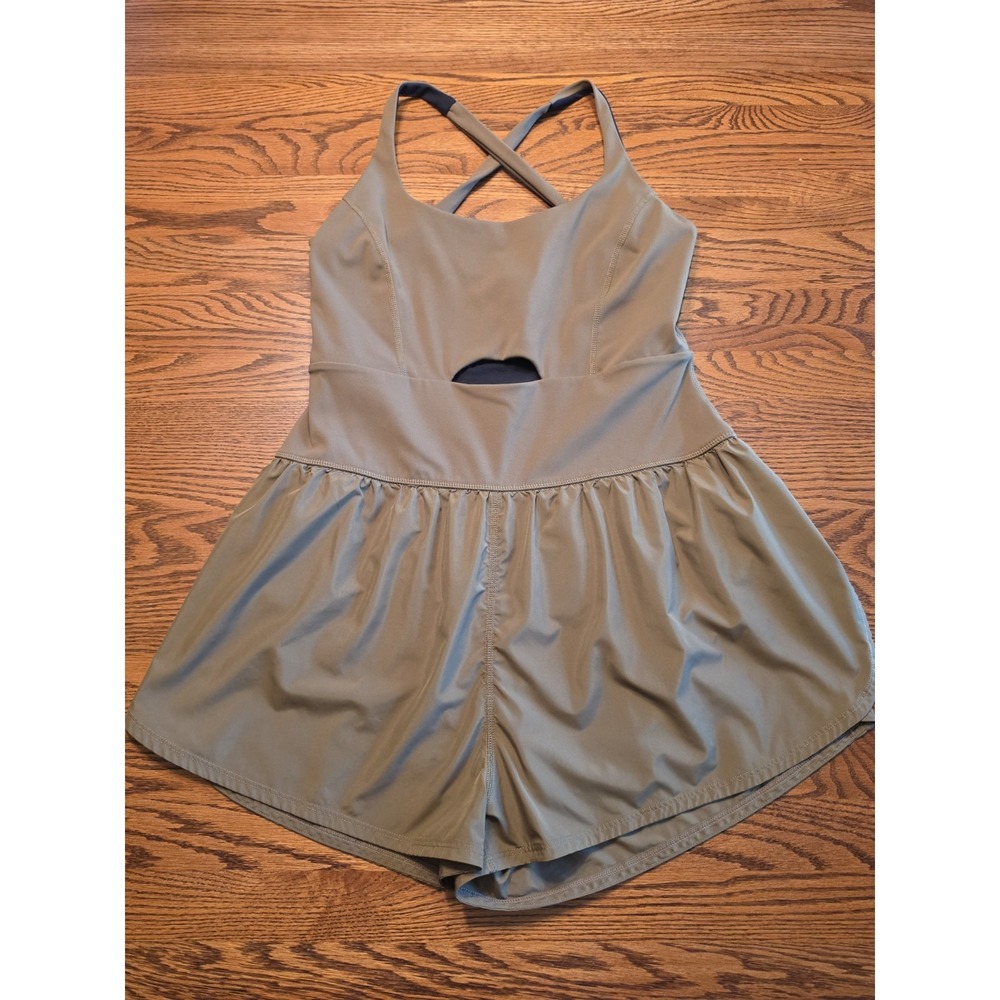 Free People Movement Righteous Runsie Romper Shorts Jumpsuit Large Mocha Brown